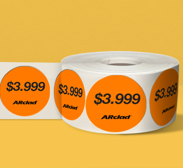 Rolagem de preços em oferta, descontos, promoção, adesivos impressionantes, radiante laranja.