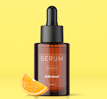 Sérum Vitamina C, etiqueta não -label, recipiente transparente, vidro.
